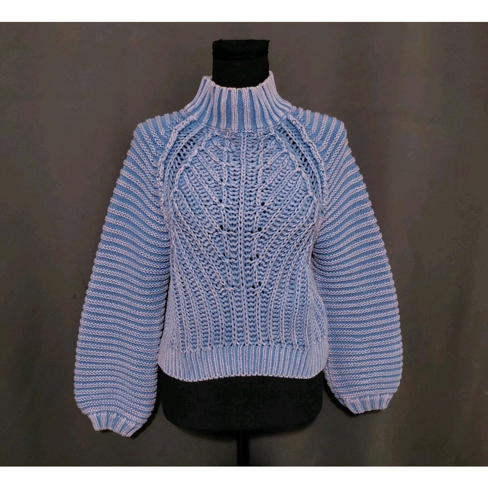 Free People Sweater Sweetheart Chunky Rib Knit Blue Purple Pullover Size XS - Picture 2 of 11